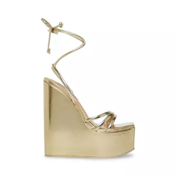 Steve Madden Isla Gold Lace-Up Platform Wedge Sandals Women’s 8.5 - Picture 4 of 8